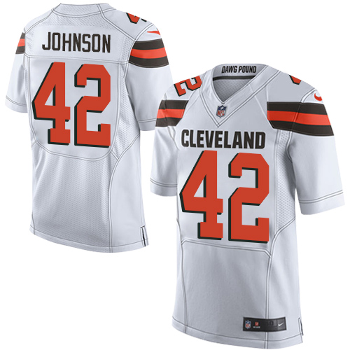 Men's Limited Malcolm Johnson Nike Jersey White Road - #42 NFL Cleveland Browns